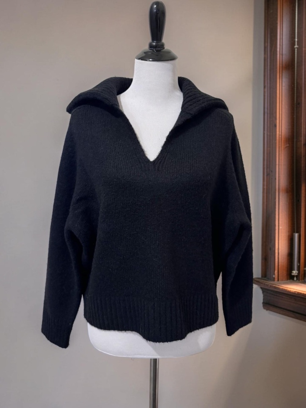 J. Crew Black V-Neck Open Collar Knit Sweater - Women
